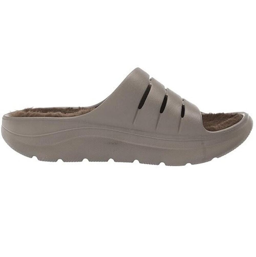 NIB Madden Girl Sz 7 Hawaii Sage Green Faux Fur Lined Slip On Rubber Sandals